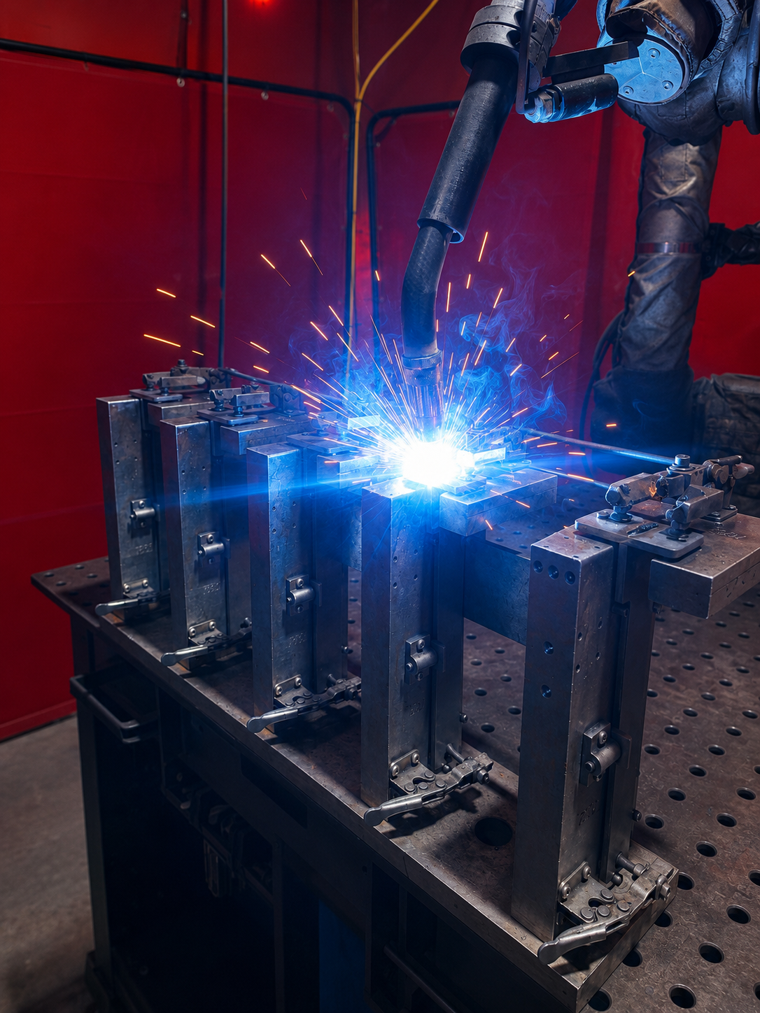 Robotic welding cell and production fixture