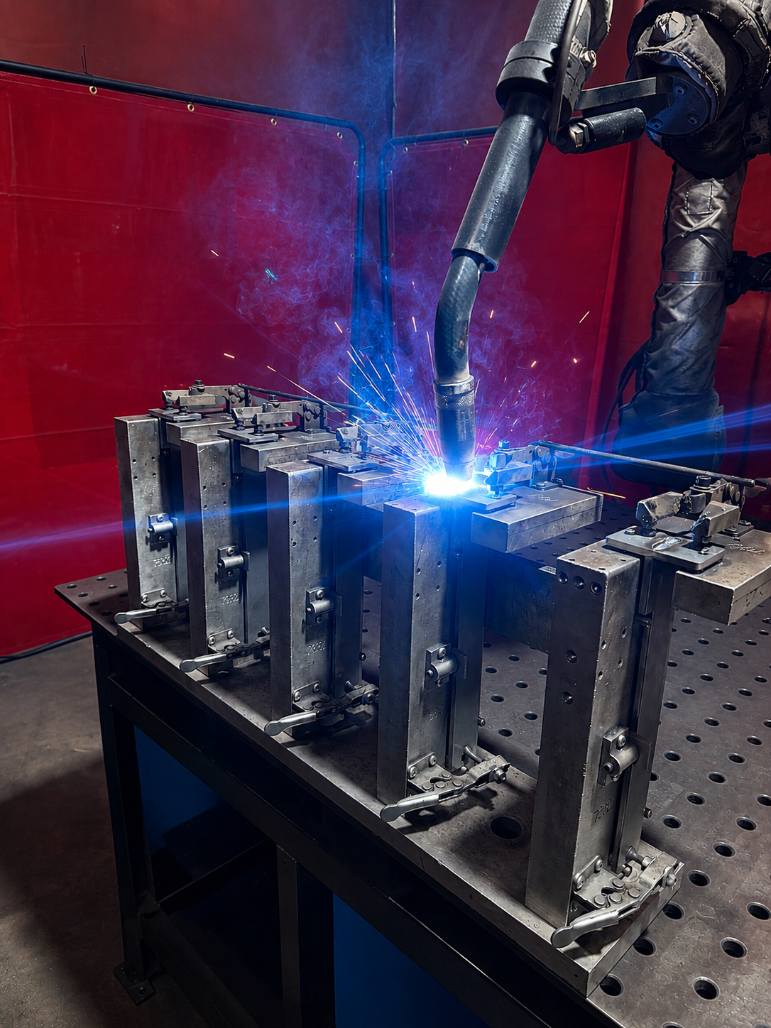 Robotic welding cell and production fixture overview